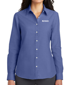 Ladies-Navy-Port-Authority®-SuperPro™-Oxford-Shirt