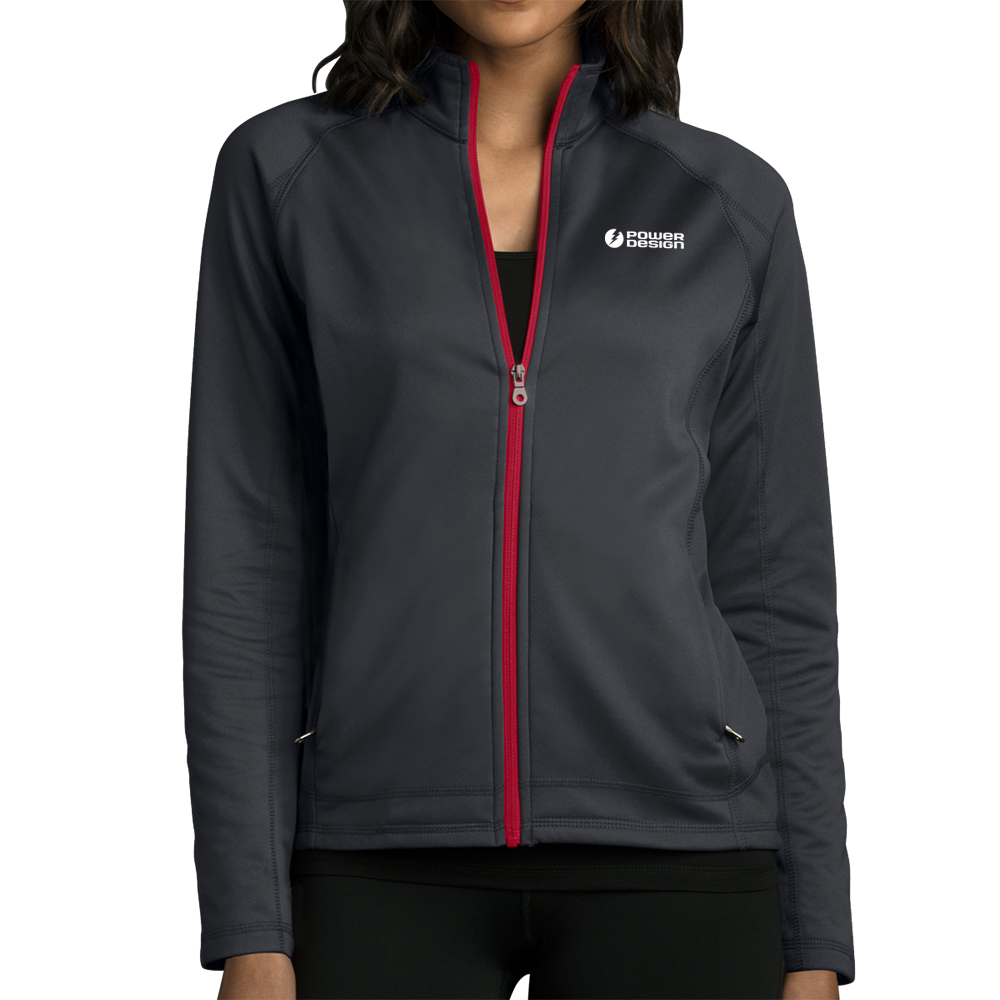 Dark-Grey-Sport-Red-Ladies-Softshell-Fleece-Jacket
