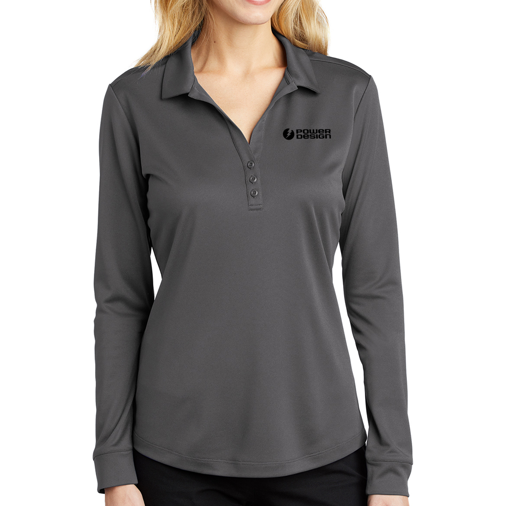 Steel-Grey-Ladies-Silk-Touch-Performance-Long-Sleeve-Polo