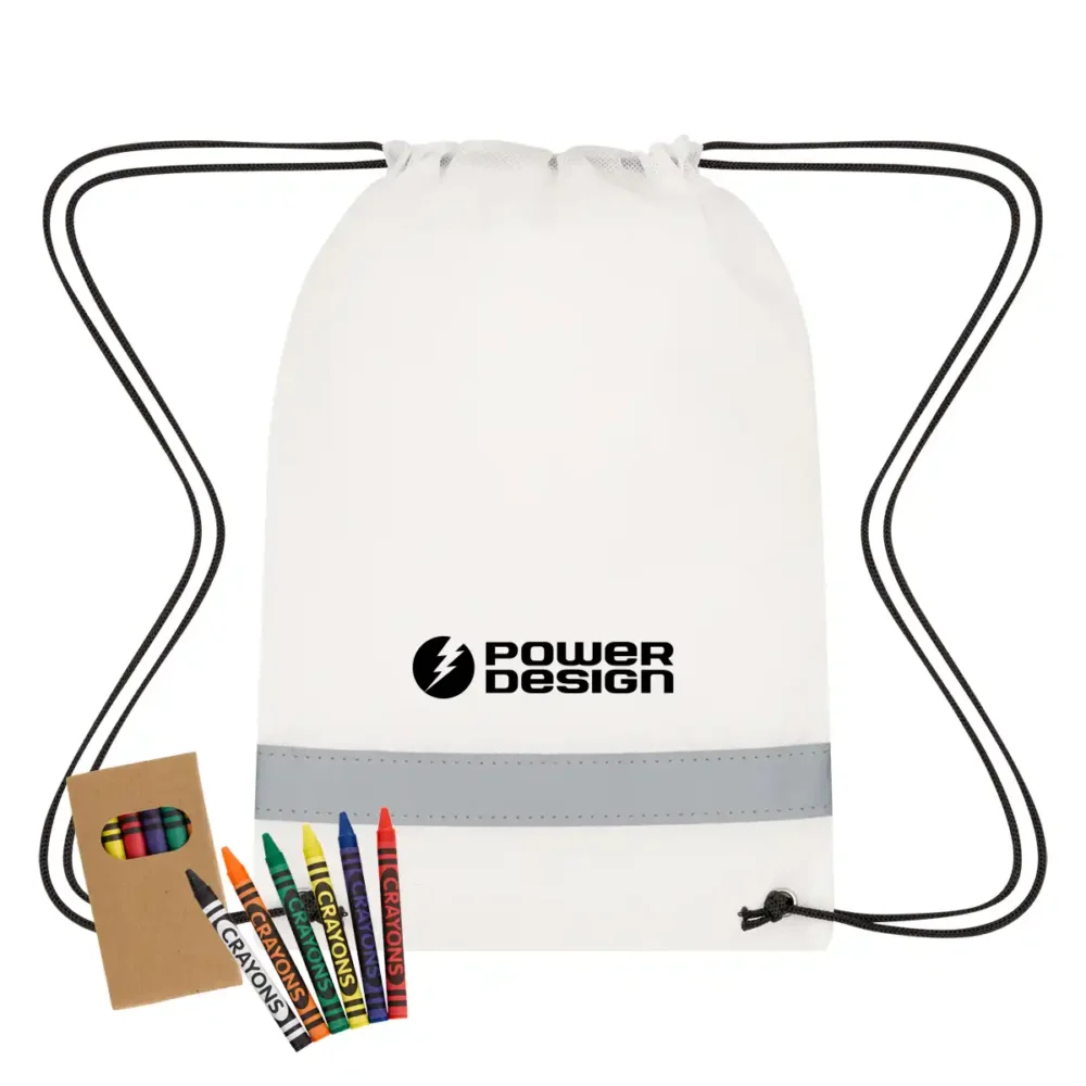 Lil' Bit Reflective Coloring Drawstring Bag With Crayons