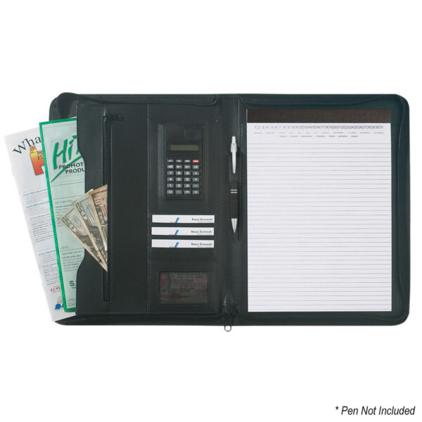 Alternative view of Leather Look Zippered Portfolio w/Calculator